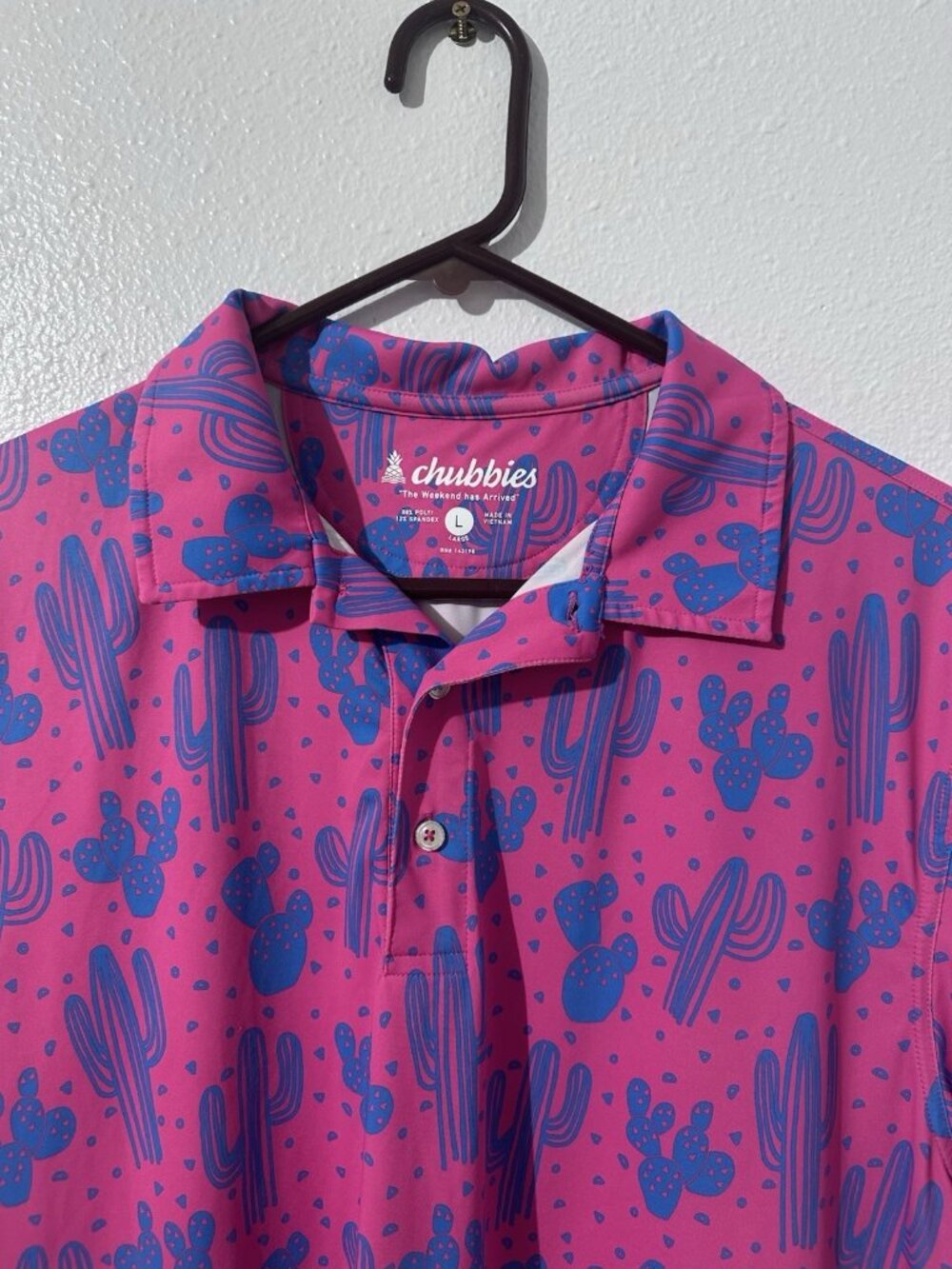 Mens Chubbies Pink Cactus Polo Shirt Size Large Stretch Golf Preppy Desert - Picture 3 of 4